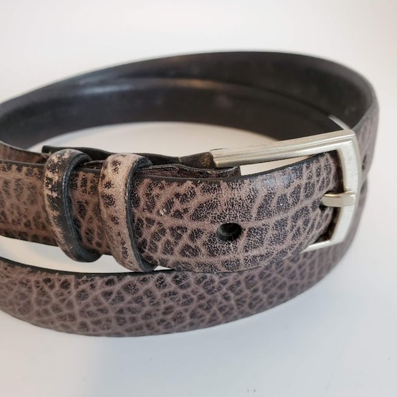 Vtg Gray Tumbled Steer Mens Textured Leather Dress Belt Silver Buckle Sz 36 NWOT - Picture 3 of 9